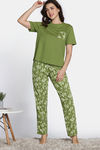 Zivame Nature Trails Knit Cotton Pyjama Set -Turtle Green — thumbnail 2